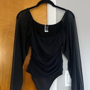 Windsor Black Bodysuit with Ruched Asymmetrical Style